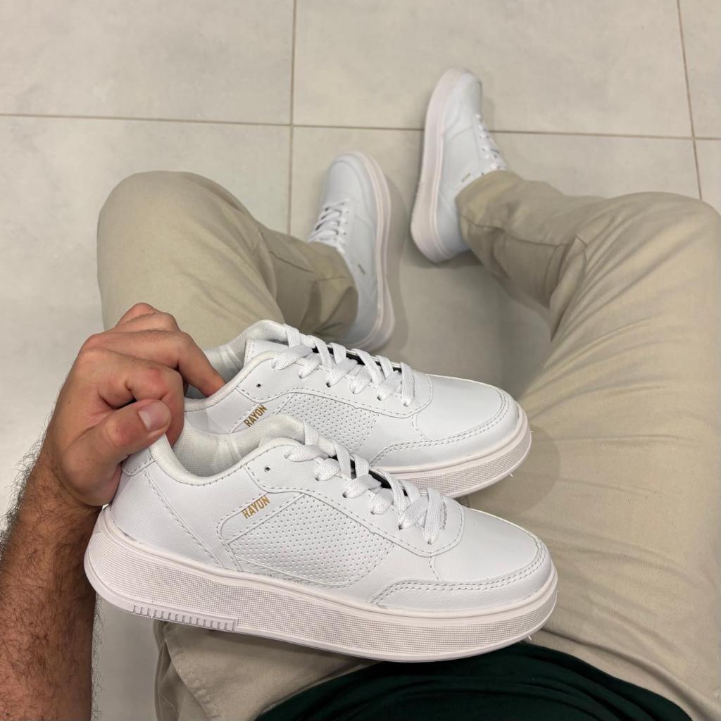 Tênis Branco Casual Masculino Rayon Sola Macia e Confortável Sapatenis Urbano Leve e Moderno Unissex