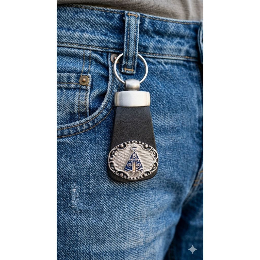 Chaveiro Nossa Senhora Aparecida em Couro Legítimo Premium com Metal – Religioso, Resistente, Presente Católico, Acessór