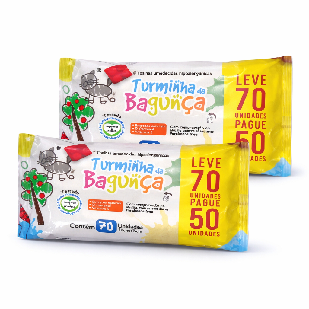 Kit 2 Toalhas Umedecidas Turminha da Bagunça 70 Folhas
