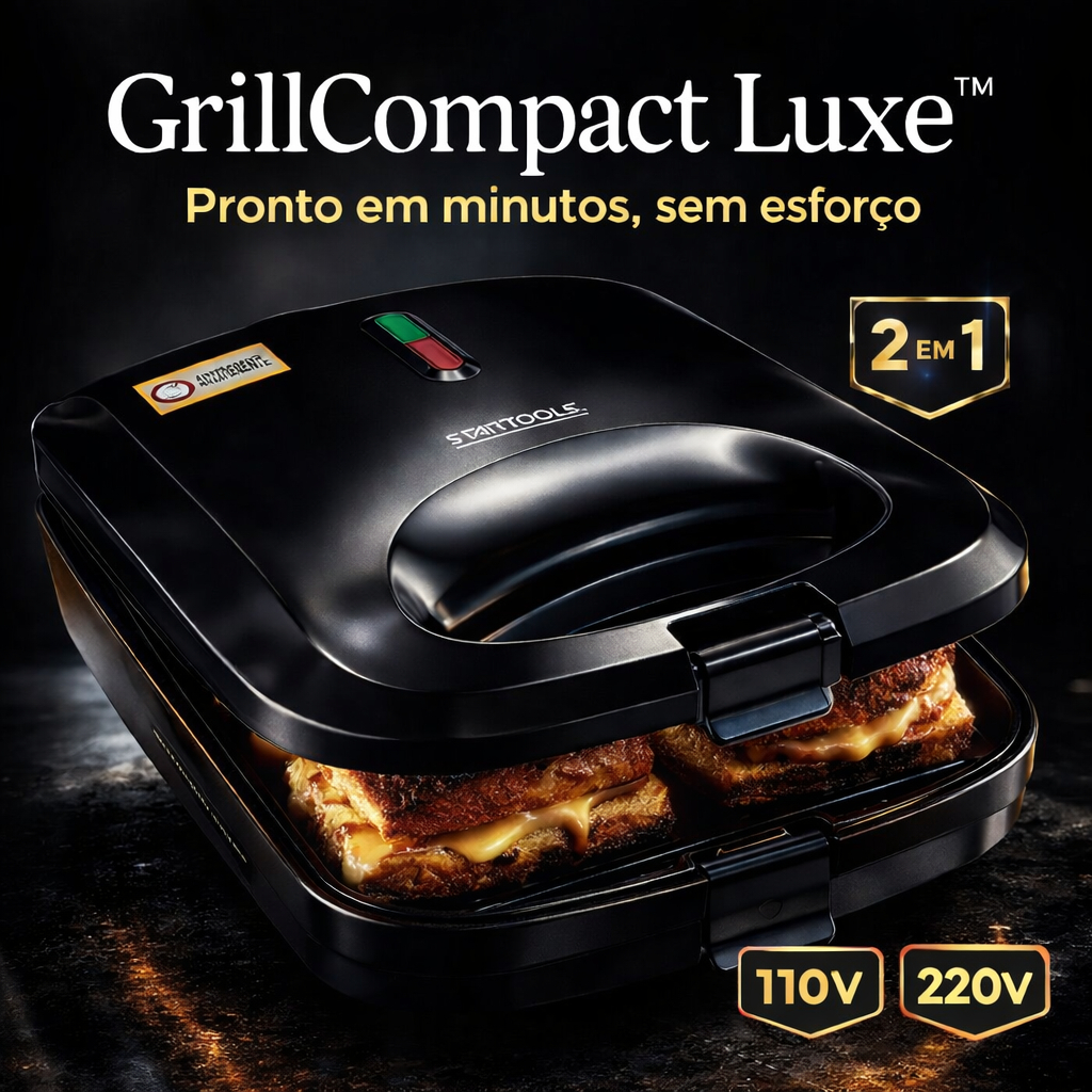 1 Sanduicheira Elétrica Grill 2 Em 1 750W 110 e 220V Antiaderente Prensa Dupla Rápida Compacta