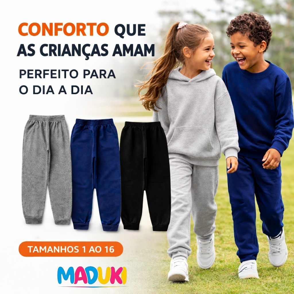 Kit 3 Calças de Moletom Infantil Juvenil Flaneladas com Punho | Tamanhos 1 ao 16 Masculino e Feminino