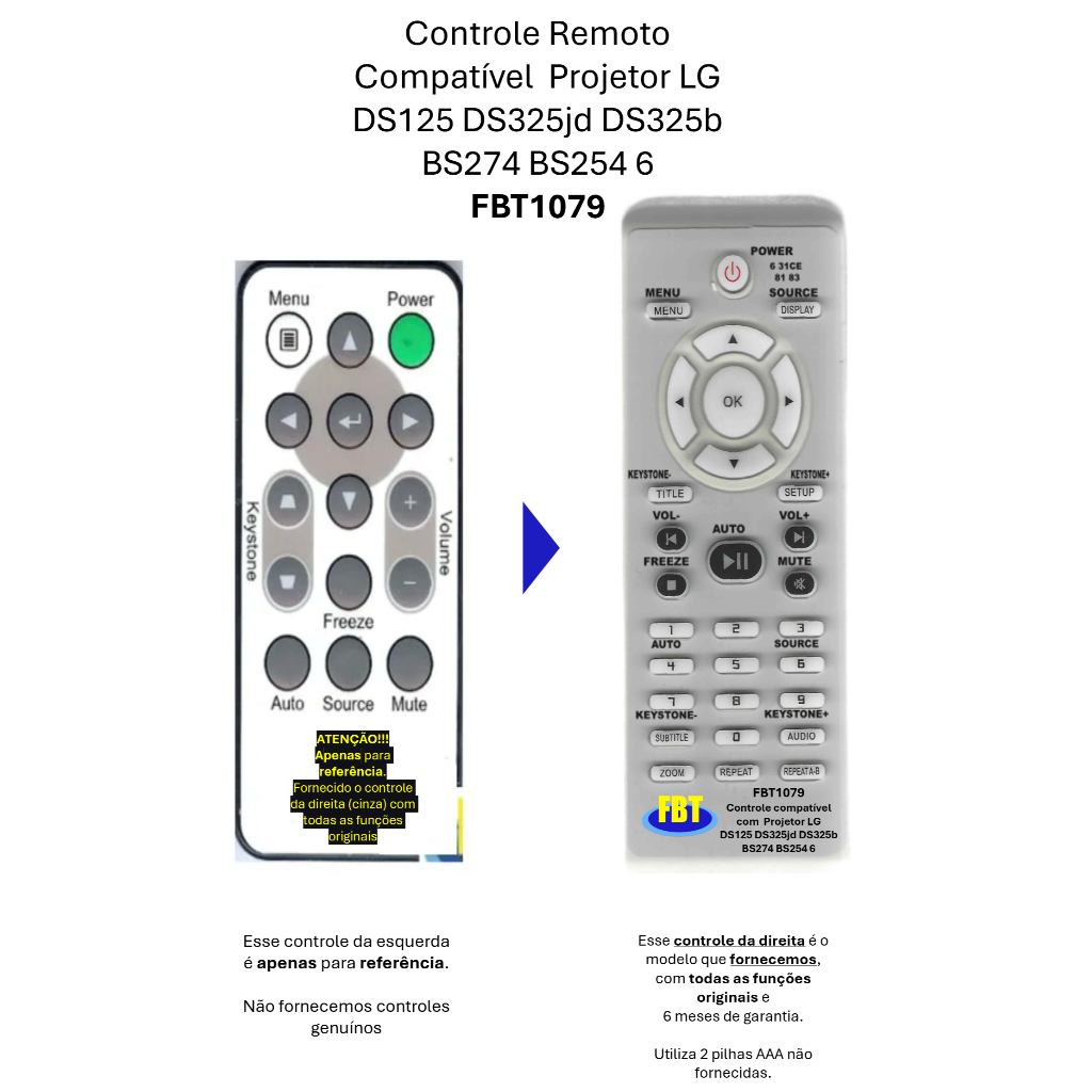 Controle Remoto Compatível  Projetor LG DS125 DS325jd DS325b BS274 BS254 6 FBT1079