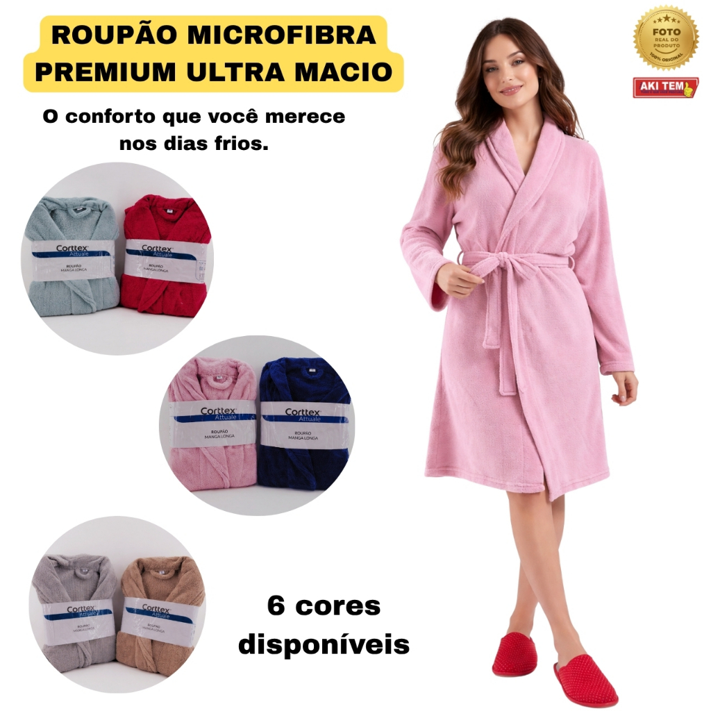 Roupão microfibra Ultra Macio Adulto Unissex Várias CoresQuentinho Para o Inverno