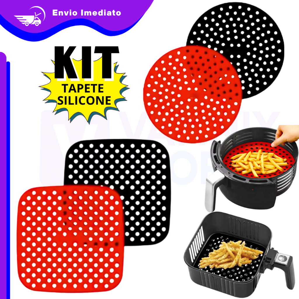 KIT Tapete Silicone Air Fryer Antiaderente Redondo e Quadrado
