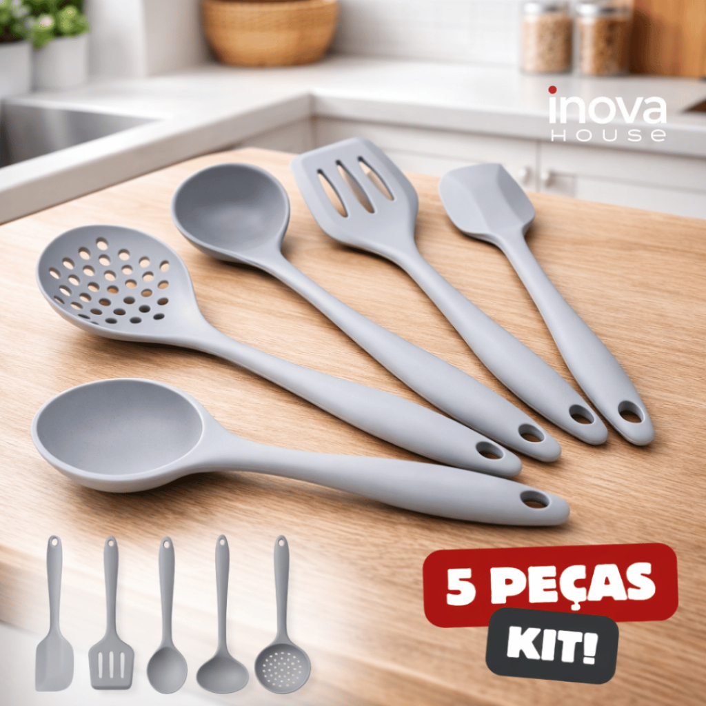 Utensílios de Cozinha de Silicone Colher Espátulas Concha Escumadeira Kit  3 ou 5 Peças Antiaderente