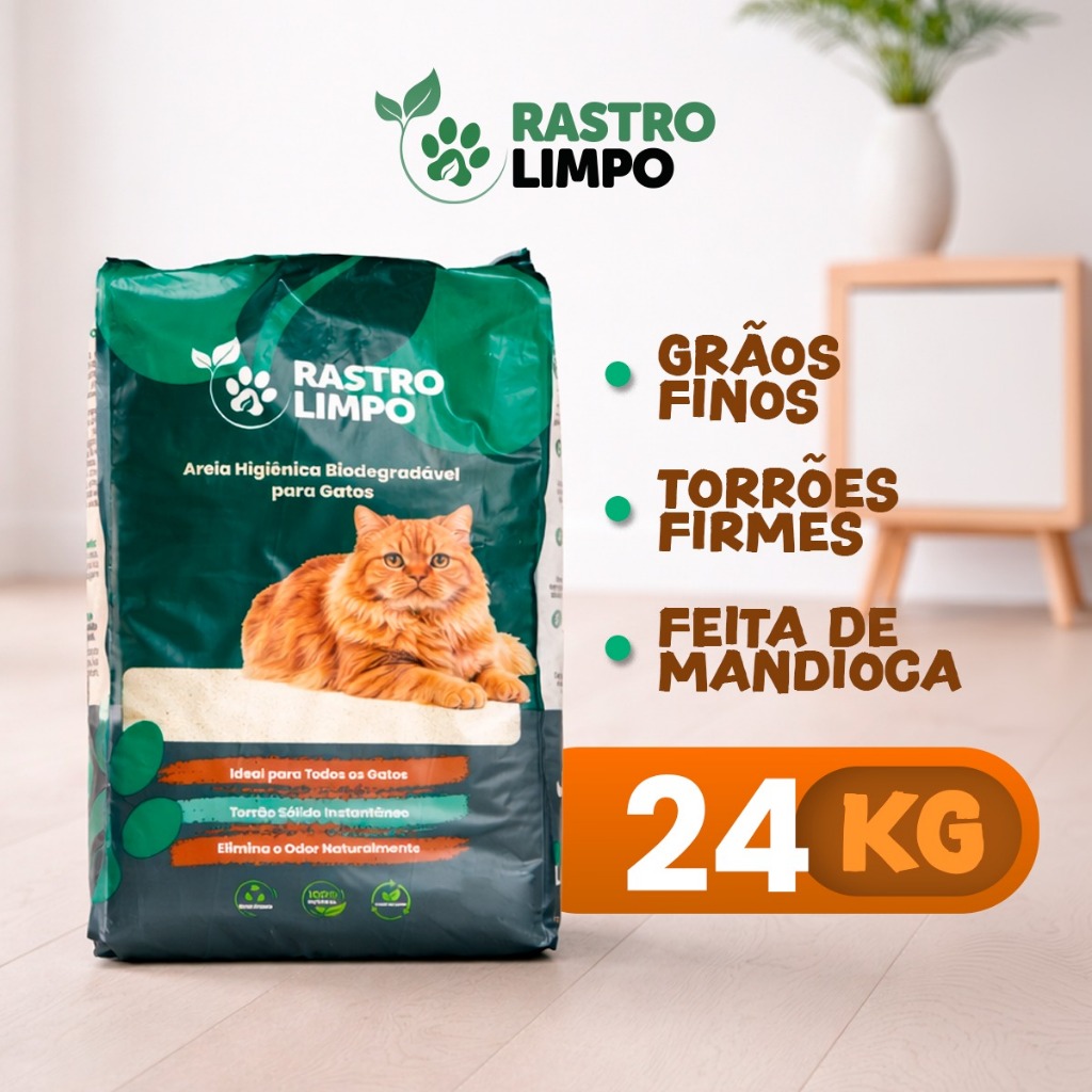 Areia 24 Kg de Gato Biodegradável Grãos Finos - Rastro Limpo Premium Torrões Firmes