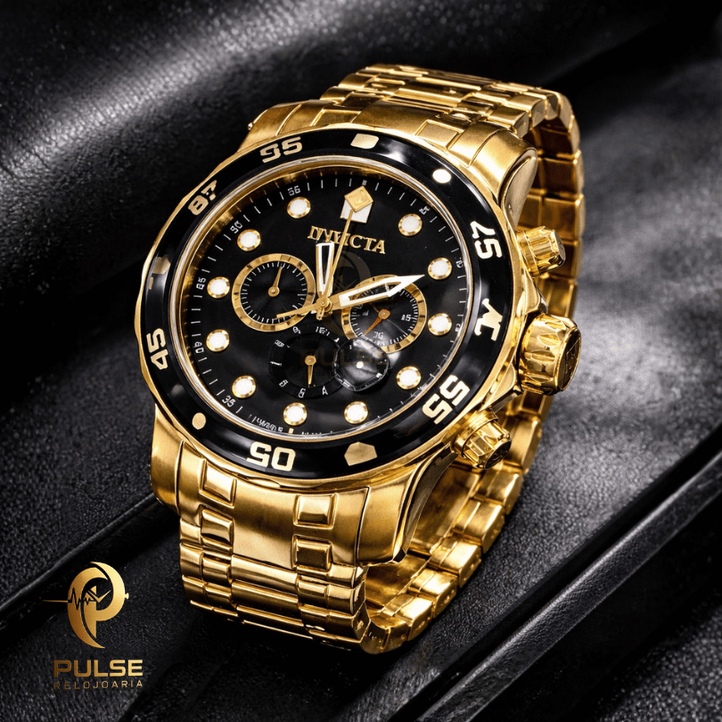 Relógio Invicta Pro Diver Scuba preto Gold 18k Para homens elegantes