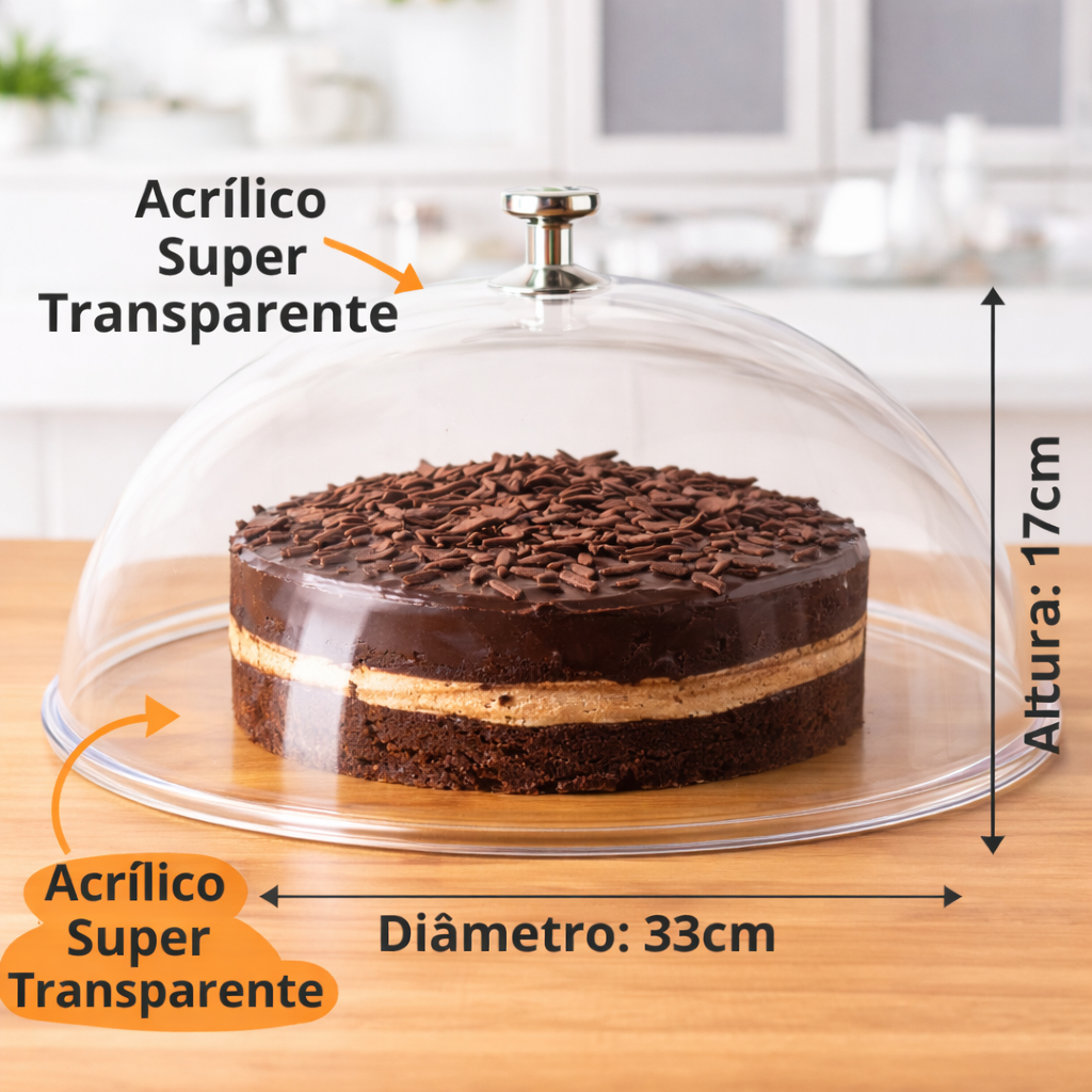 Cúpula Tampa 33cm Acrílico Para Porta Bolo Boleira