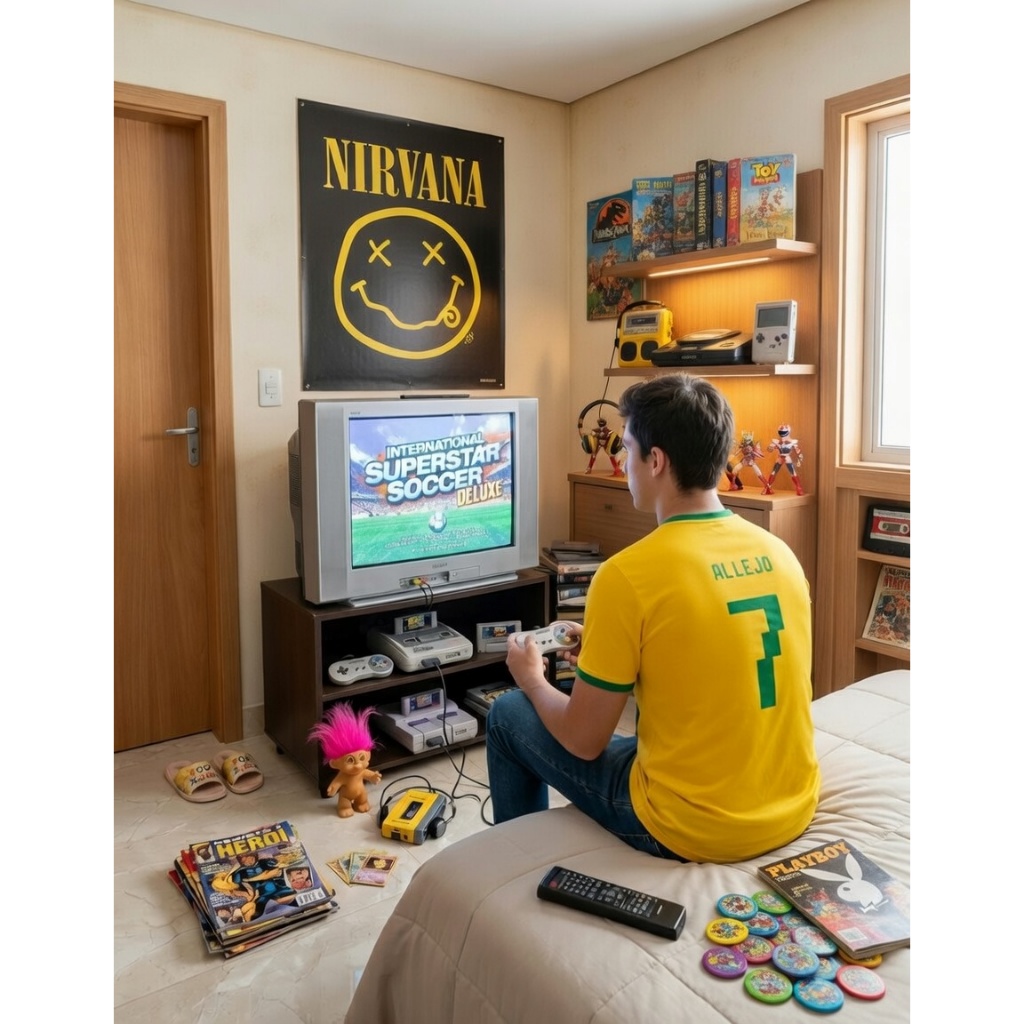 Camiseta Allejo Brasil Snes Copa do Mundo 2026 Paródia Camisa International Super Star Soccer Nostalgia Super Nintendo
