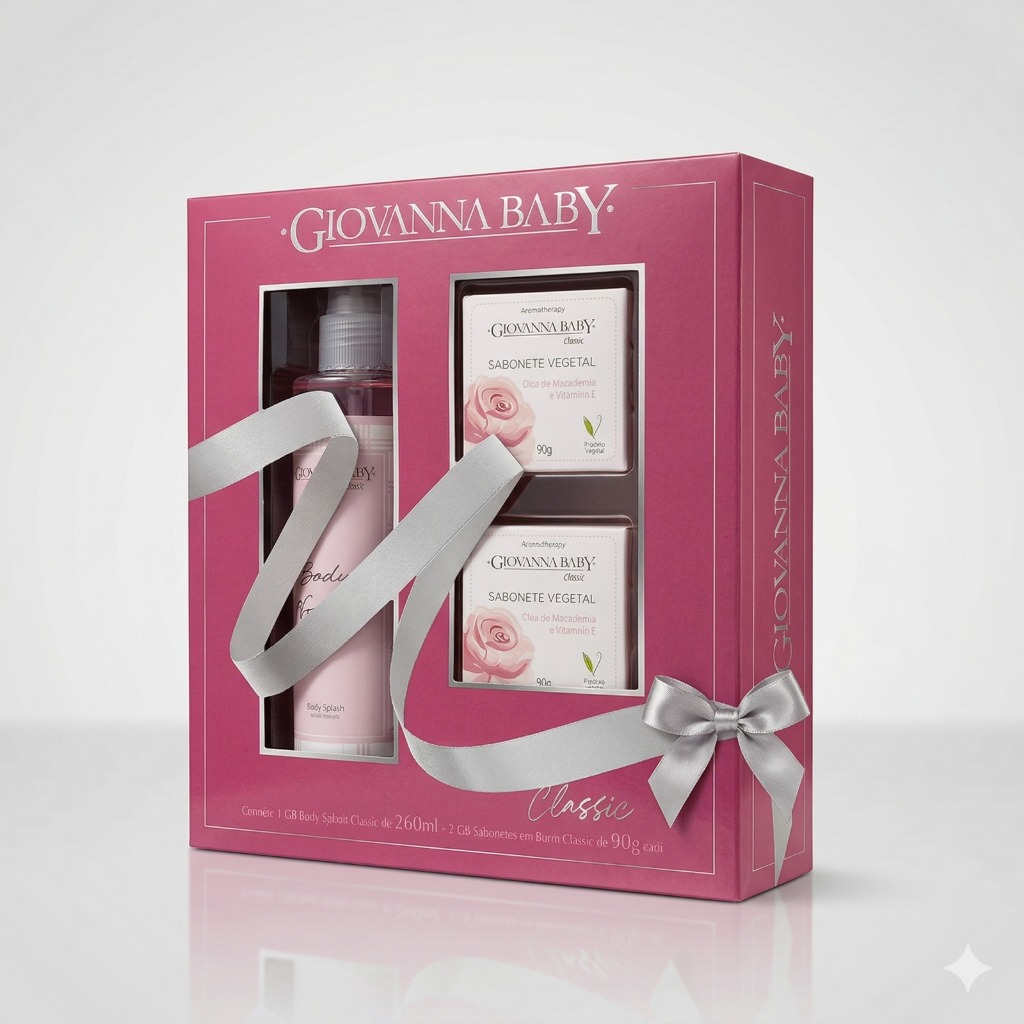 Presente Dia dos Namorados Giovanna Baby Body Splash Classic 260mL + Sabonete Vegetal Óleo de Macadâmia e Vitamina E