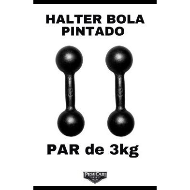 Par Halter Bola 3kg Pintado Treino Musculação Fitness Peso Livre Funcional Academia em Casa