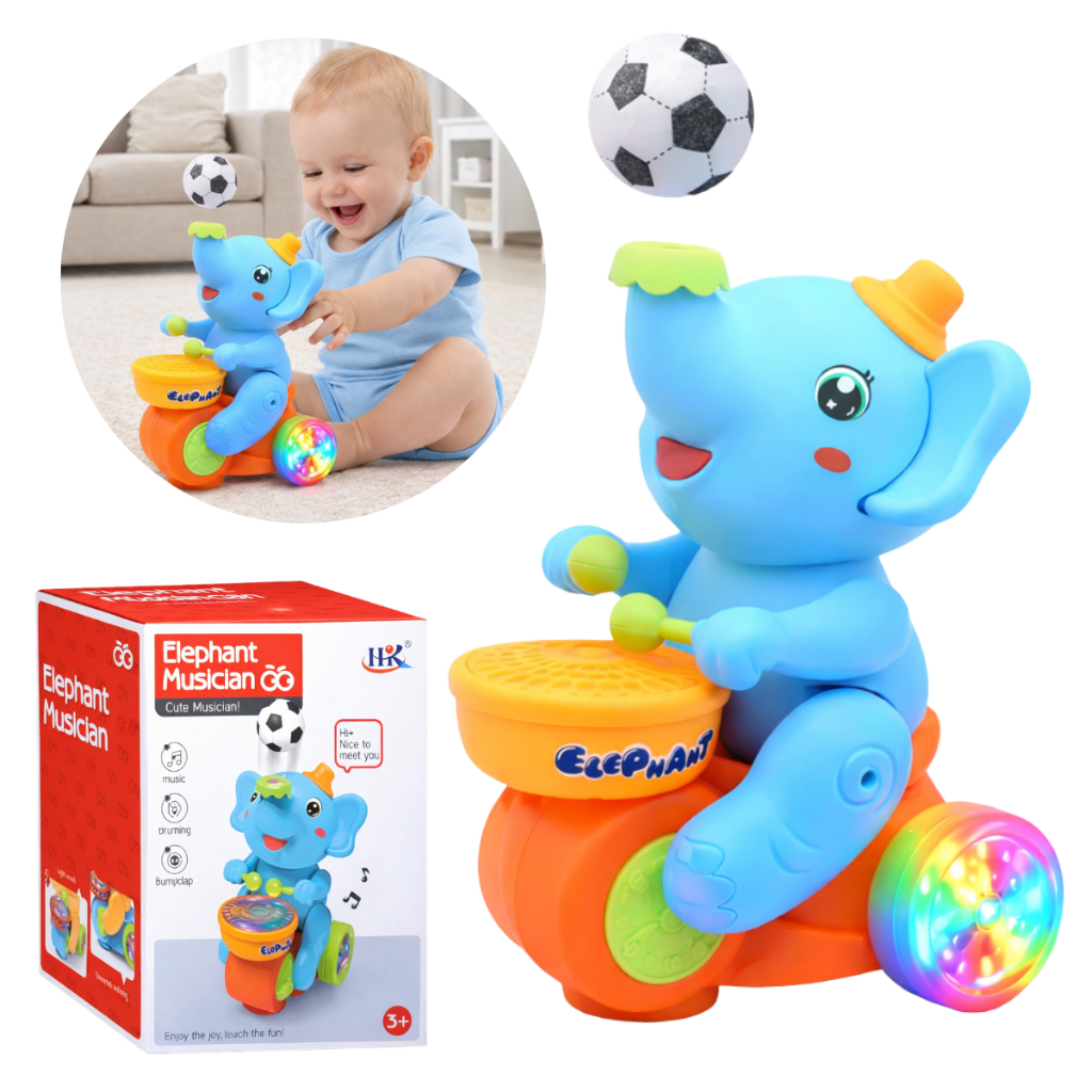 Elefante Musical De Brinquedo Interativo C/luzes Sons Tambor