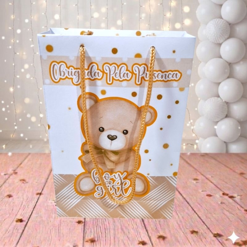 Sacolinha Sacola Personalizada para Festa Chá Revelação Ursinho - Sacolinha Surpresa OPÇÃO PEGUE E MONTE ou MONTADA