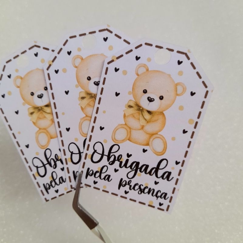 Tag de Agradecimento Ursinho Neutro Bege/Festa Infantil/Brindes/ Chá Revelação/Lembrancinhas