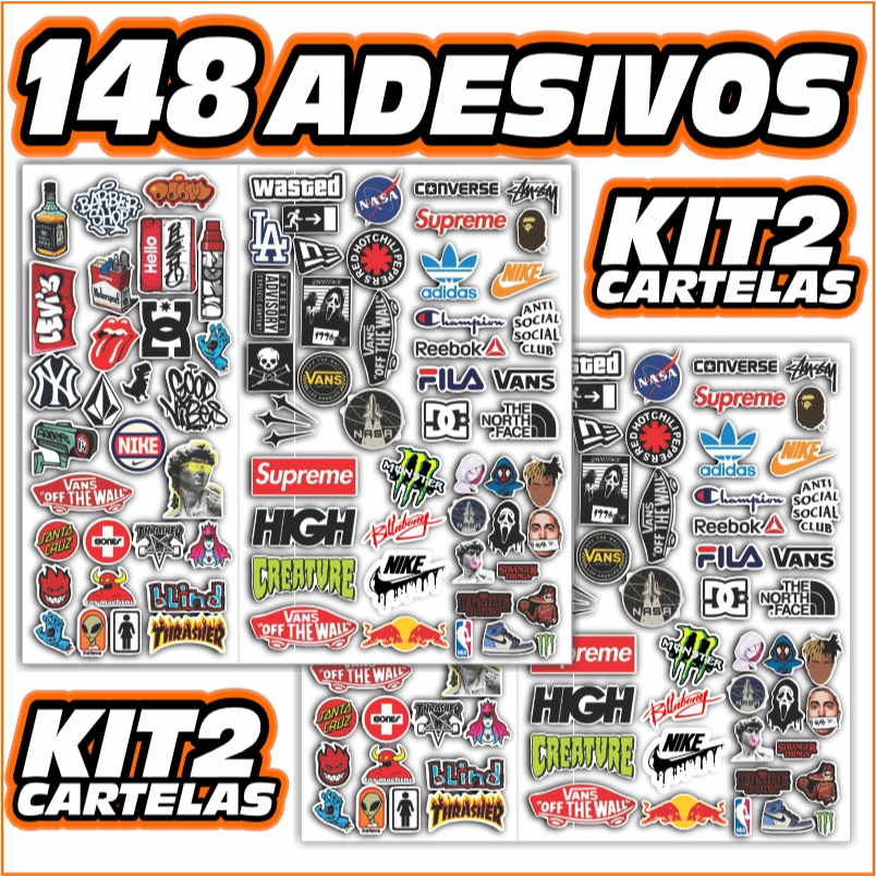 Kits 148 - 60 Adesivos Skate Surf e Moda | À Prova D’Água | Para Bagagem, Notebook, Moto e Bike em Oferta na Shopee