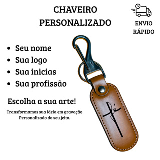 Chaveiro de couro personalizado a Laser com argola e mosquetão em Oferta na Shopee