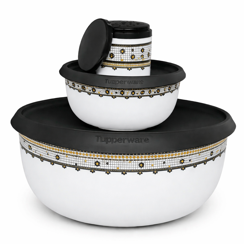 Kit Tupperware Tigela Toque Mágico Ladrilhos e Saleiro Mesa 3 peças