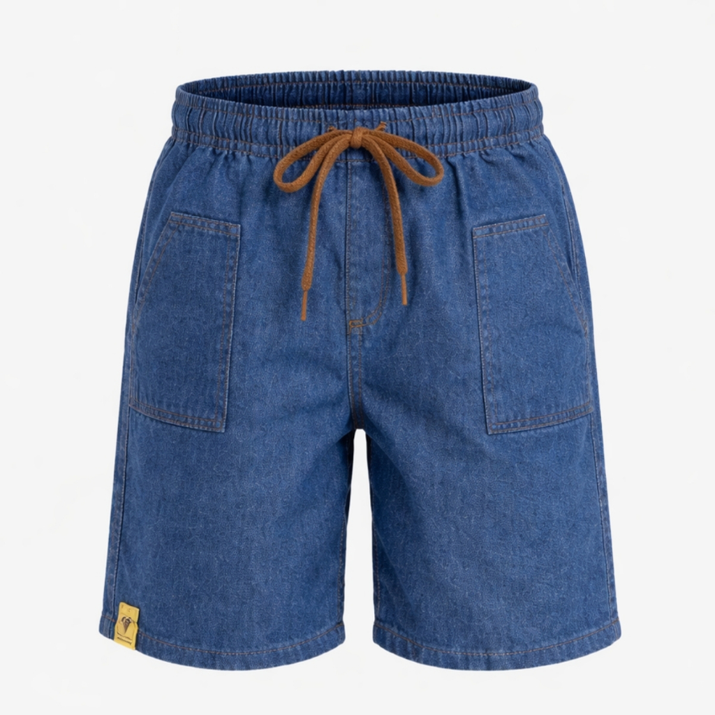 Short Jeans Masculino Infantil Ajustável Com Bolsos Azul Médio Com Elástico Bermuda Jeans Menino