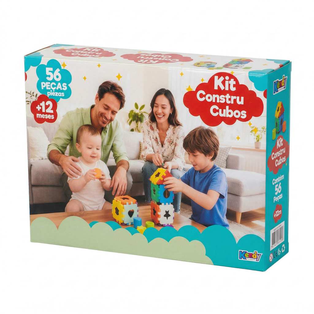 Kit Construcubos 56 Peças de Encaixar | Brinquedo Educativo Montessori Infantil