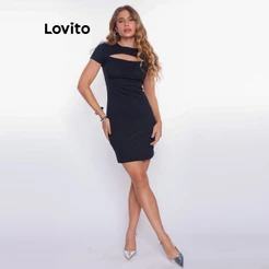 Lovito Vestido Feminino Curto com Recorte Frontal DRB17621792