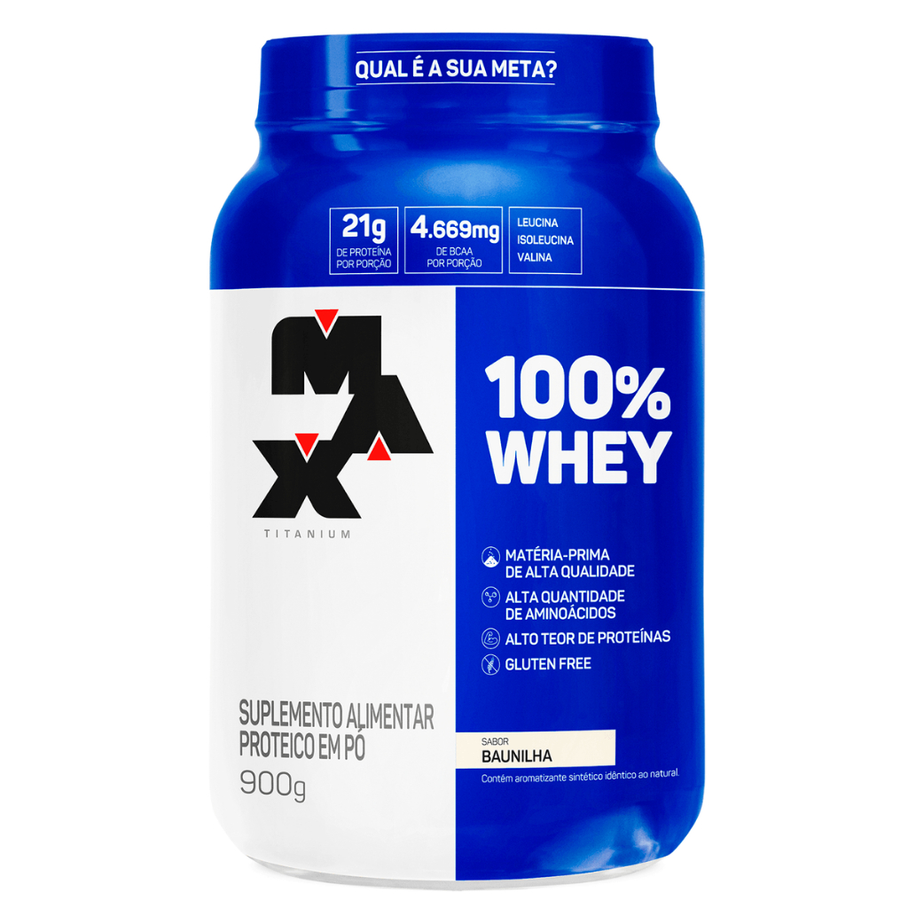 Whey Protein 100% Concentrado Max Titanium 900g Pote em Oferta na Shopee