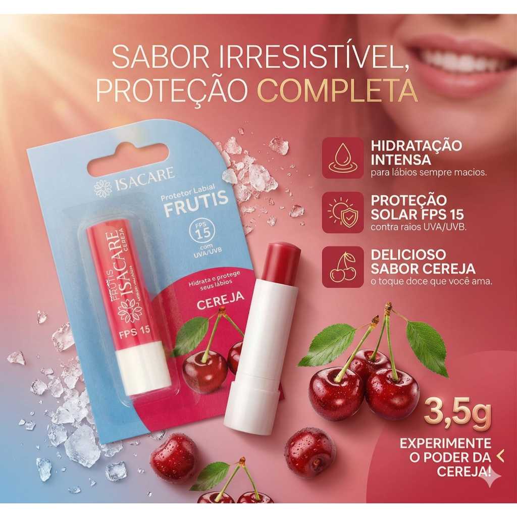 Protetor hidratante labial sabor cereja fator solar 15