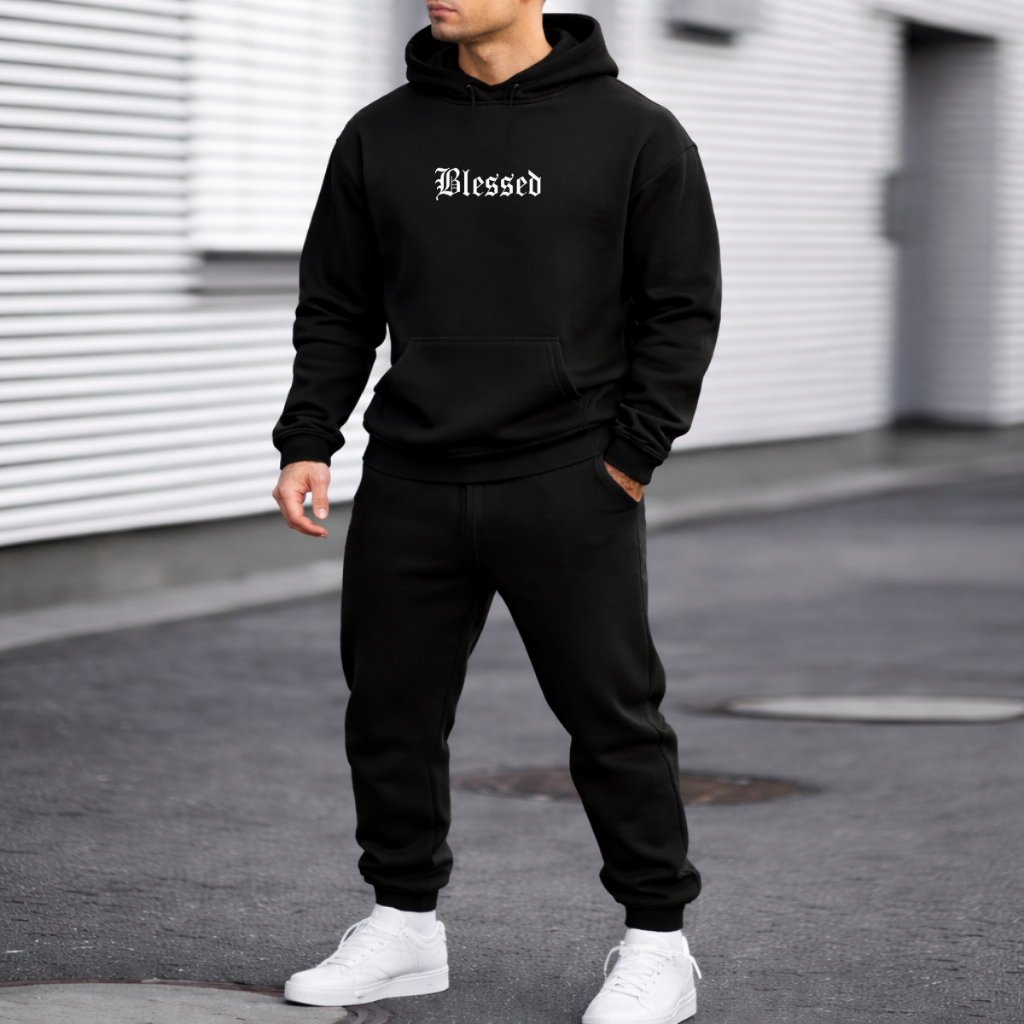 Kit Conjunto Moletom Masculino Streetwear Confortável Estiloso Blusa de Frio e Calça Flanelado Capuz Bolso