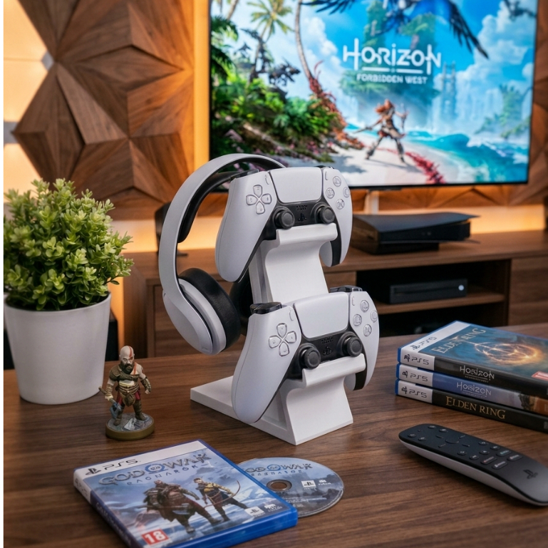 Suporte para 2 Controles, Headset | Base Gamer Multifuncional PS5, Xbox, Nintendo Switch