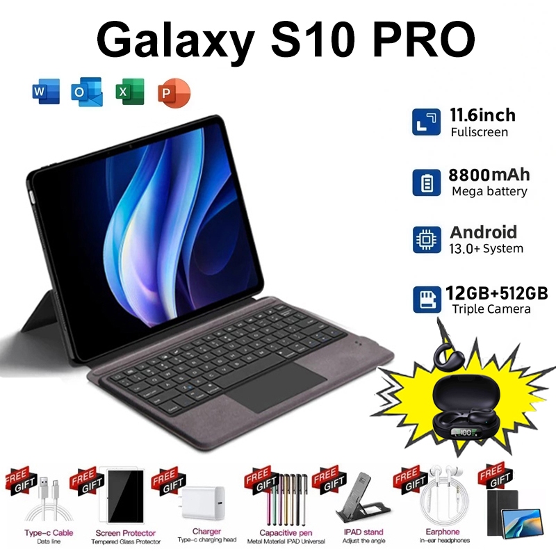 Tablet Galaxy S10 Pro 11,6" Tela Ips 12gb+512gb Android 14 8800mAh Dual Sim Tablet Android — R$ 1.079,00 em Shopee, 51% OFF