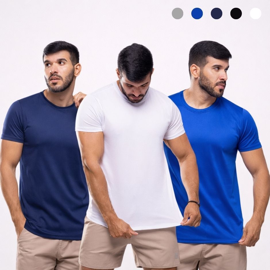 Kit 3 Camisetas Academia Dry Fit Masculina Slim Antiodor Tecido Respirável UV50+ Corrida Confortável