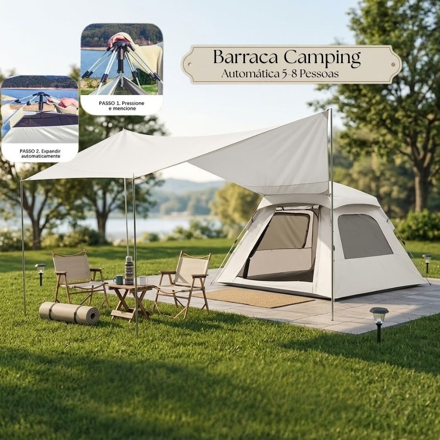 Barraca Camping Automática 5-8 Pessoas Abrigo 210 x 210 x 135cm 2 Portas Impermeável Acampamento