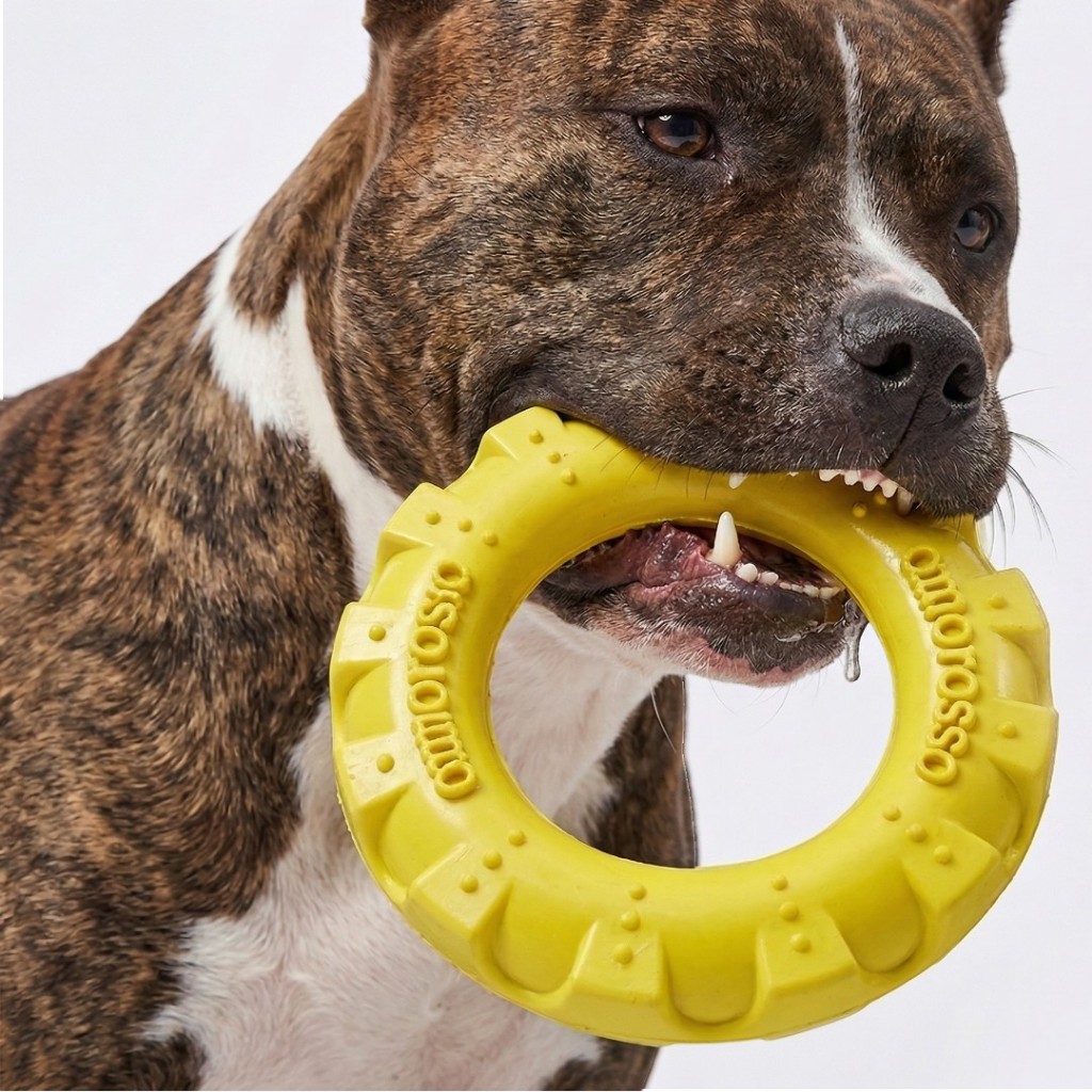 Pneu Mordedor Amarelo Pitbull Borracha Maciça Flexível Cachorro Rottweiler Cane Corso Pastor Alemão Amorosso Brinquedo