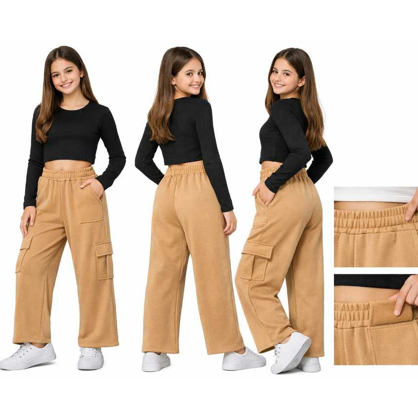 Calça Cargo Juvenil Feminina Moletom Pantalona Tendência 2026 Bolso Lateral