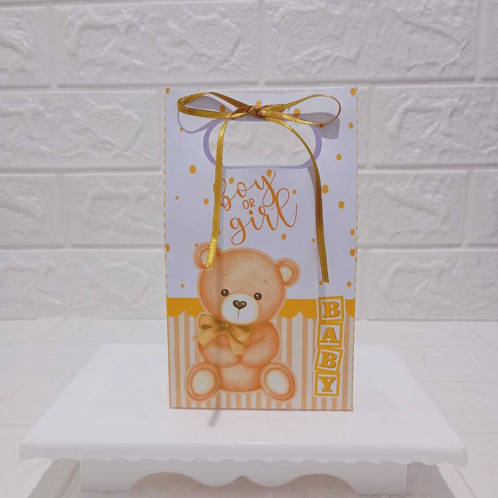 Sacolinha Chá Revelação Ursinho Marrom |  Lembrancinhas  personalizada Para Festa aniversário