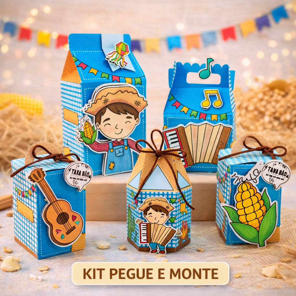 CAIXAS festa junina/kit PEGUE E MONTE ARRAIA/lembrancinha aniversario infantil/mimo personalizados