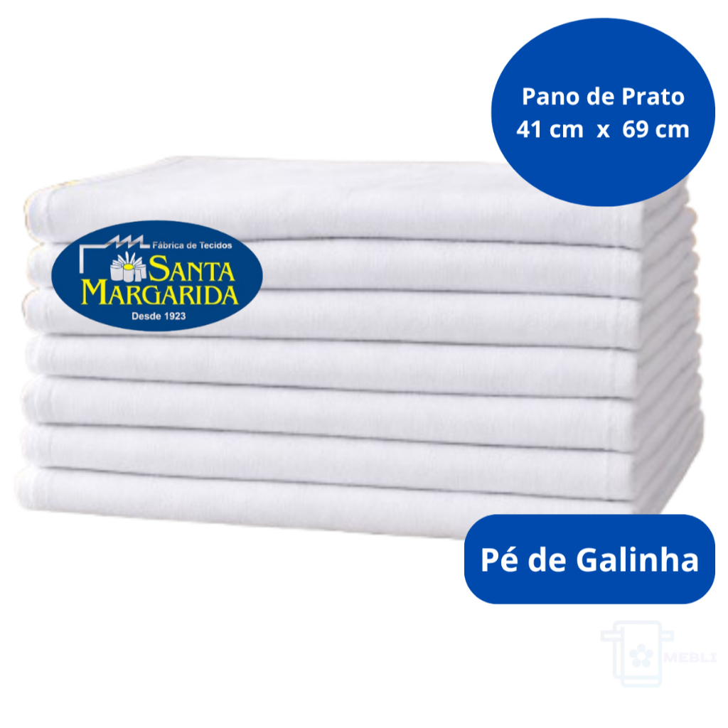 Pano De Prato Pé de Galinha Santa Margarida 41cm x 69 cm Liso Grande Grosso Branco 10 Unidades