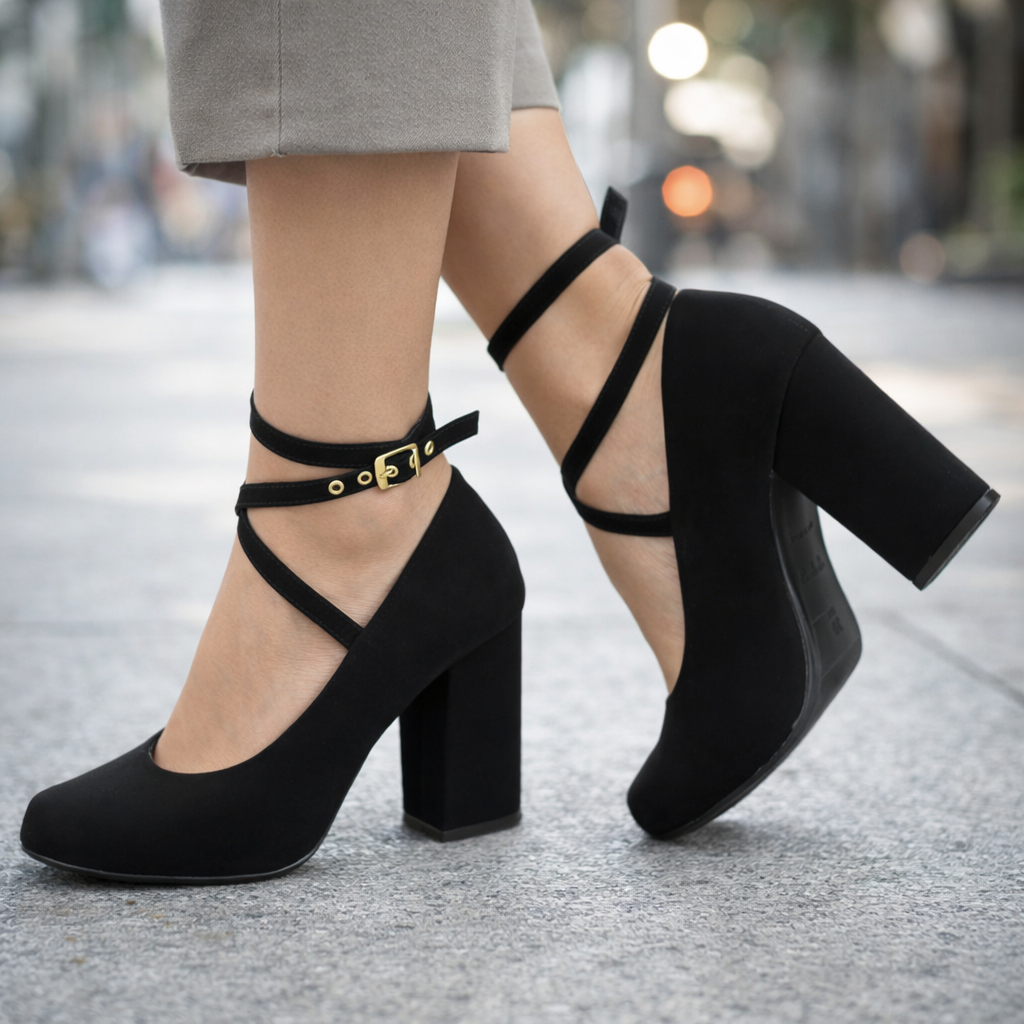 Sapato Feminino Scarpin Boneca Salto Médio Grosso Linha Confort Dança 355
