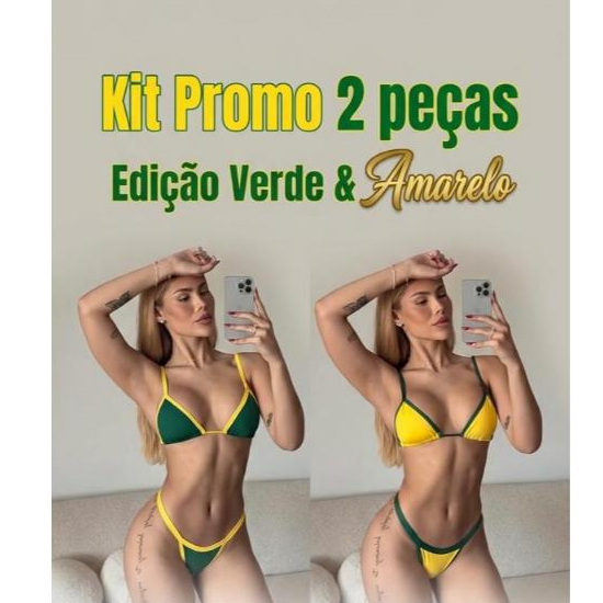 Kit Conjunto 2 Peças Biquíni Pra Tomar Sol Fio Dental Sem Bojo Confortável Lindo Copa 2026 Tendência Virgínia Influencer