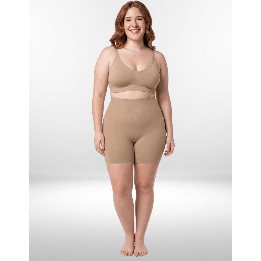 Bermuda Modeladora Microfibra Sem Costura Plus Size Gestante Cintura Maternidade