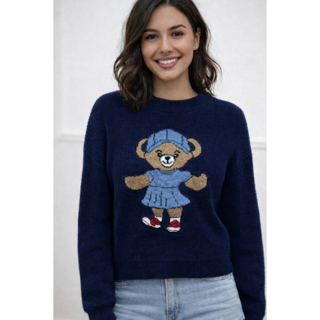 Detalhes do Blusa Feminina Tricot Urso Suéter Bear Ursinho Mousse Polo Inverno Frio Moda Tendência