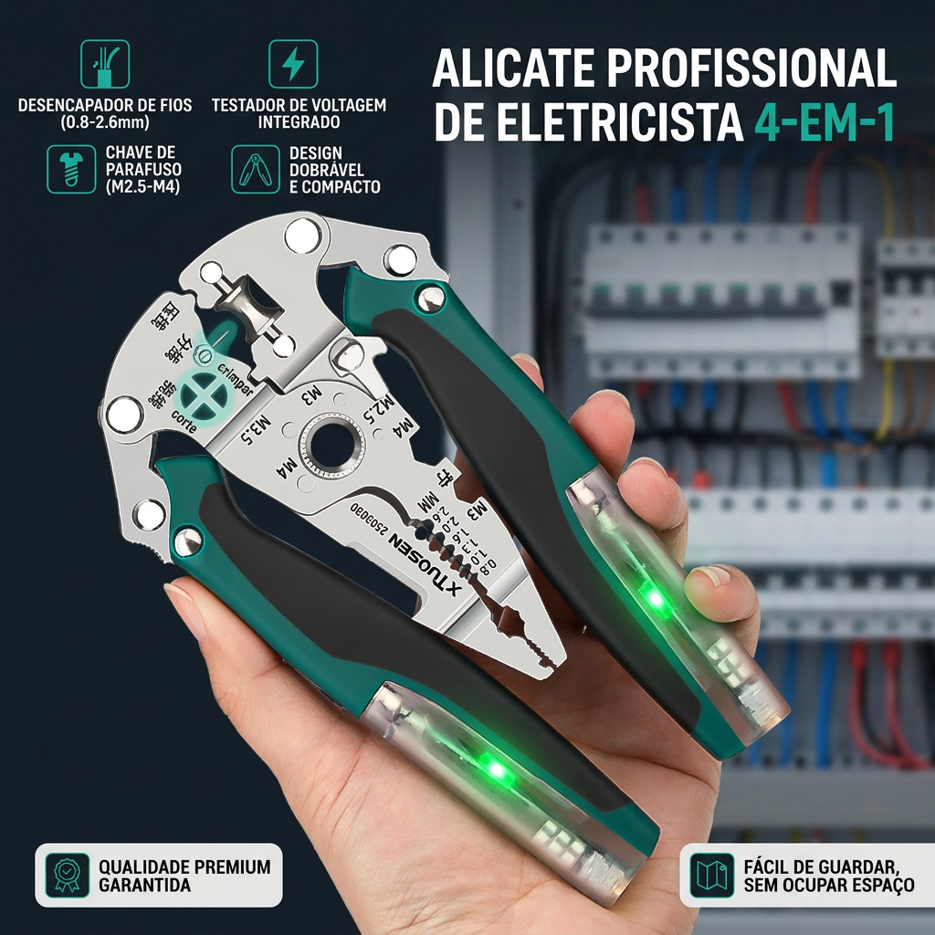 Alicate Descascador De Fio Dobrável Com Detector De Tensão - Corta, Puxa E Descasca em Oferta na Shopee