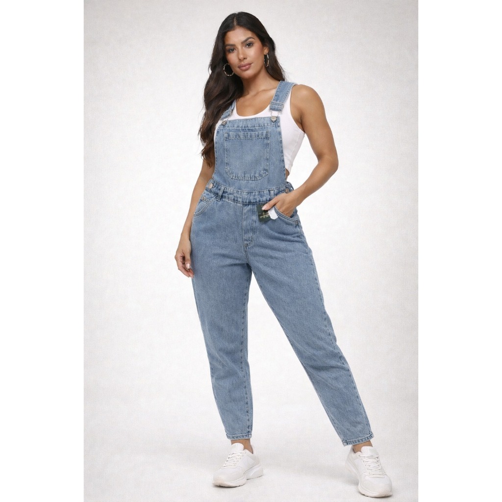 Jardineira jeans com calça novo aleartoria