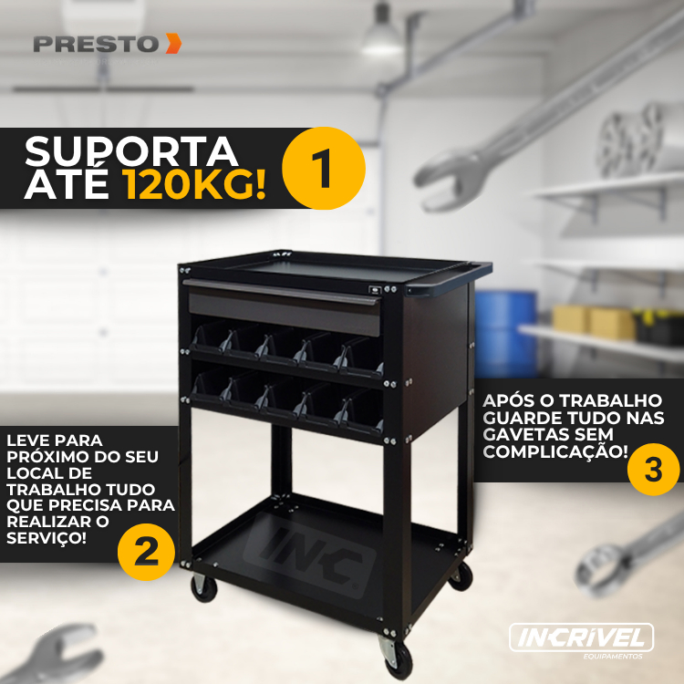 Carrinho Ferramentas Gavetas Plásticas Dark Oficina Profissional Multiuso Resistente