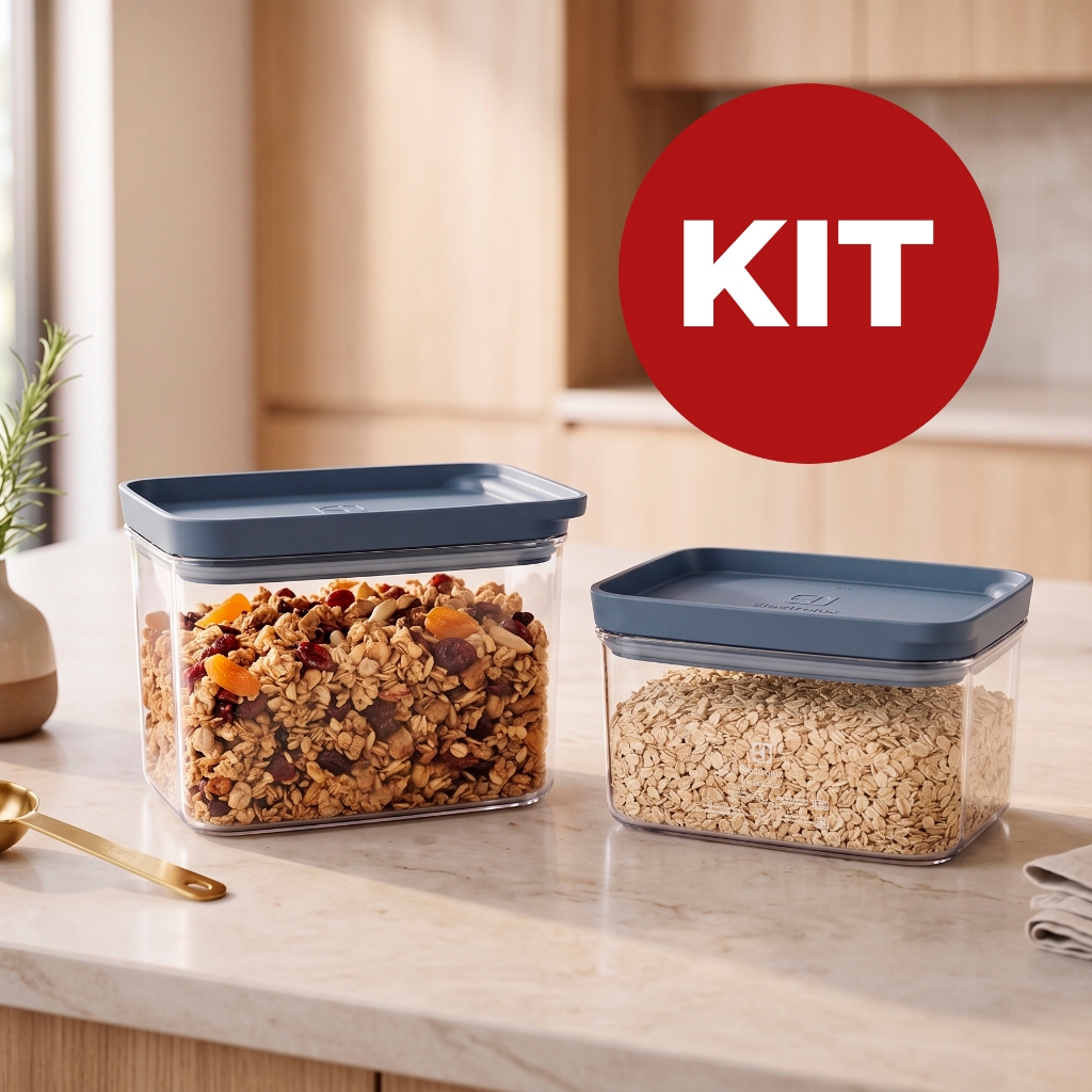 Kit Pote Hermético Organizador Electrolux Com Tampa Experience Empilhável Porta Mantimentos Modular