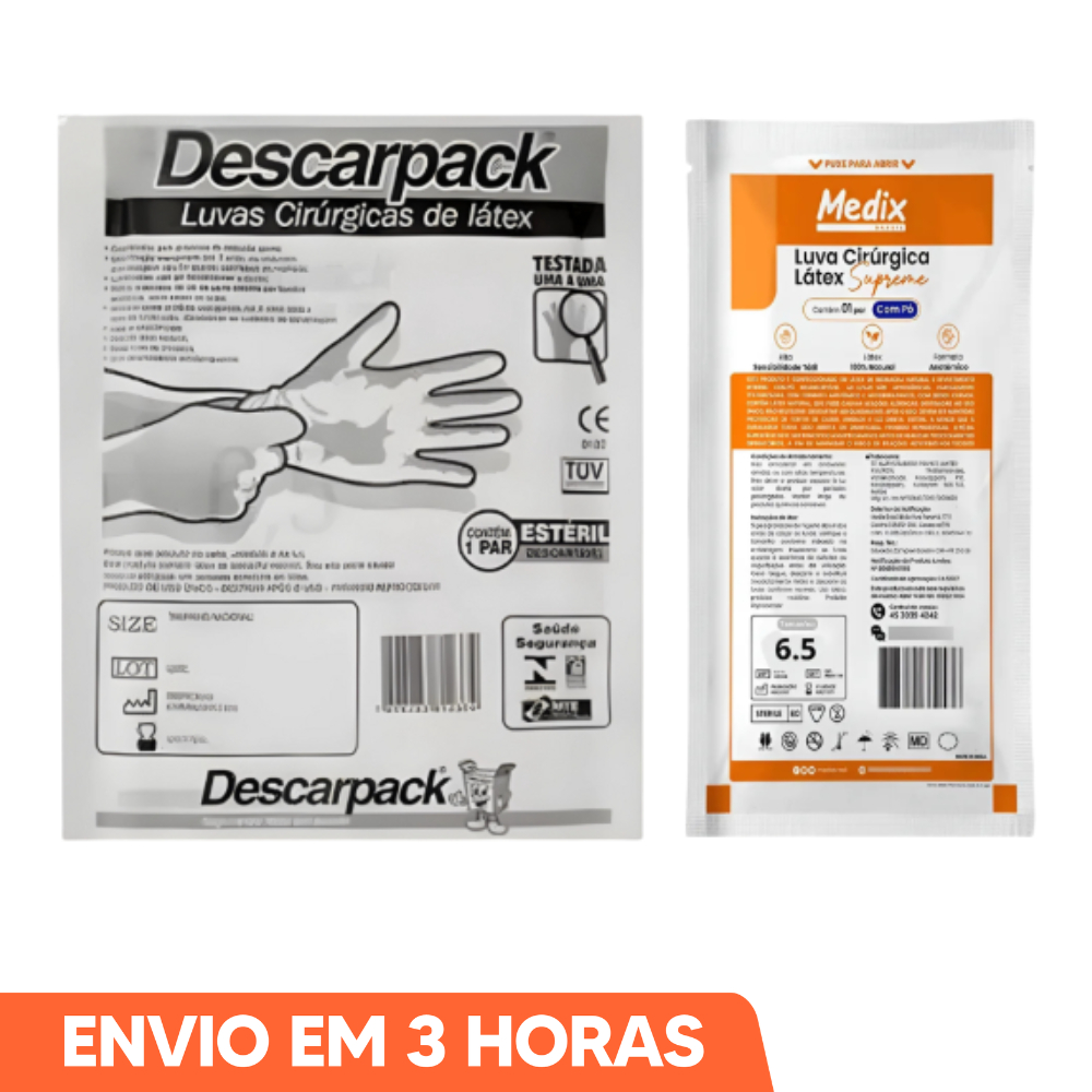 Luva Cirúrgica de Látex Estéril Branca Com Pó Selo Anvisa