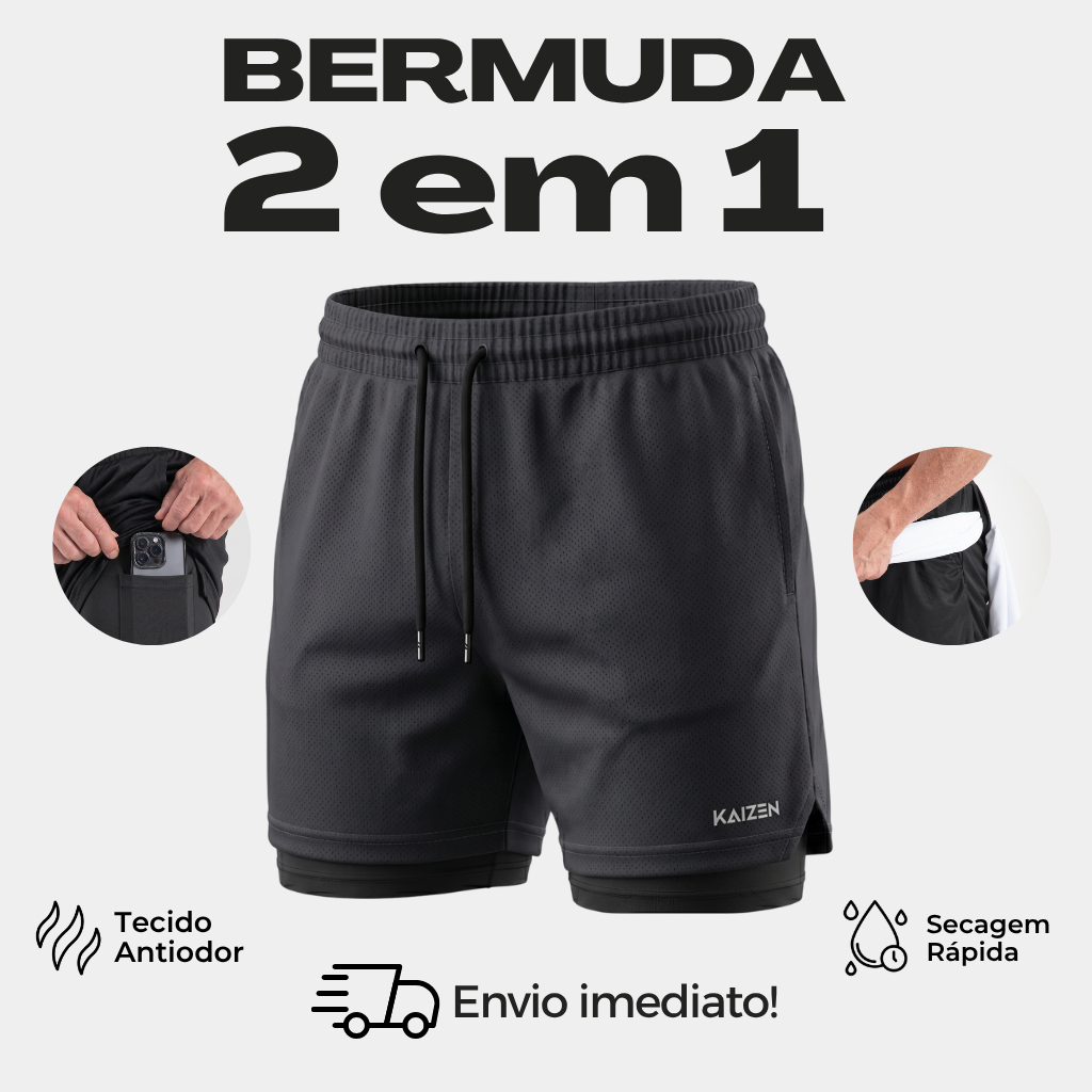 Shorts Masculino 2 em 1 Com proteção Uv+20 sport revolution bermuda para treinar sports