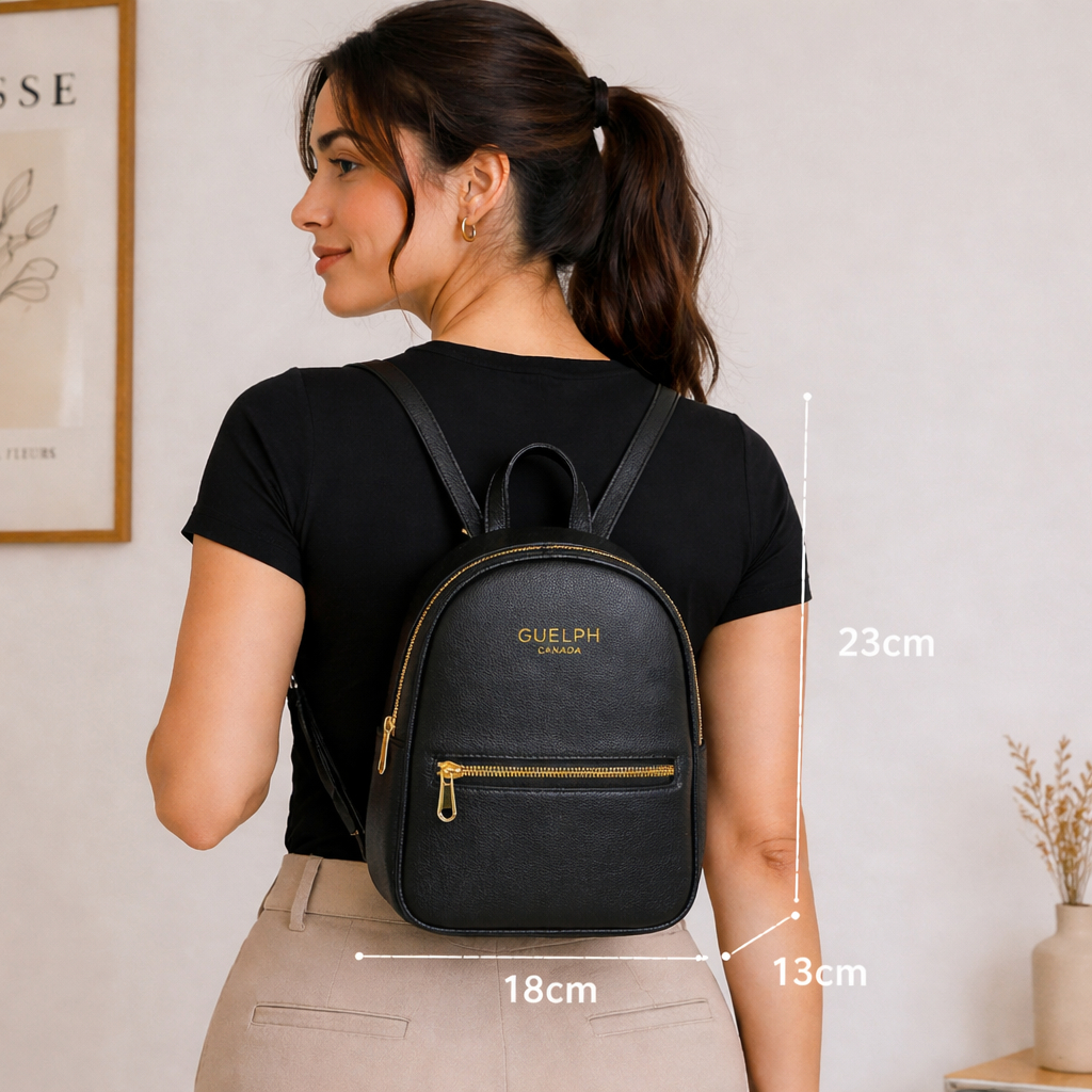 Mini Mochila Feminina Casual Antifurto Couro PU Guelph Canada Pequena Estilosa Mochilinha Blogueira