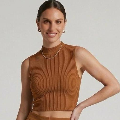 Blusa Cropped Microfibra Gola Alta Malha Canelada Ribana Regata Feminina Casual Confortável