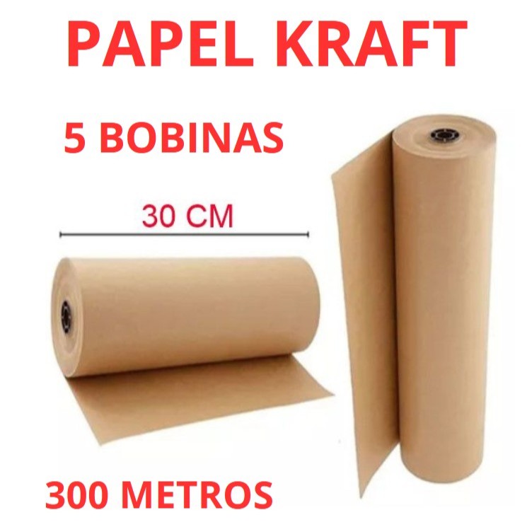 5 Rolos Papel Kraft Bobina 25cm Aprox. 4 KG (cada)  Pardo Embalagem Caixa
