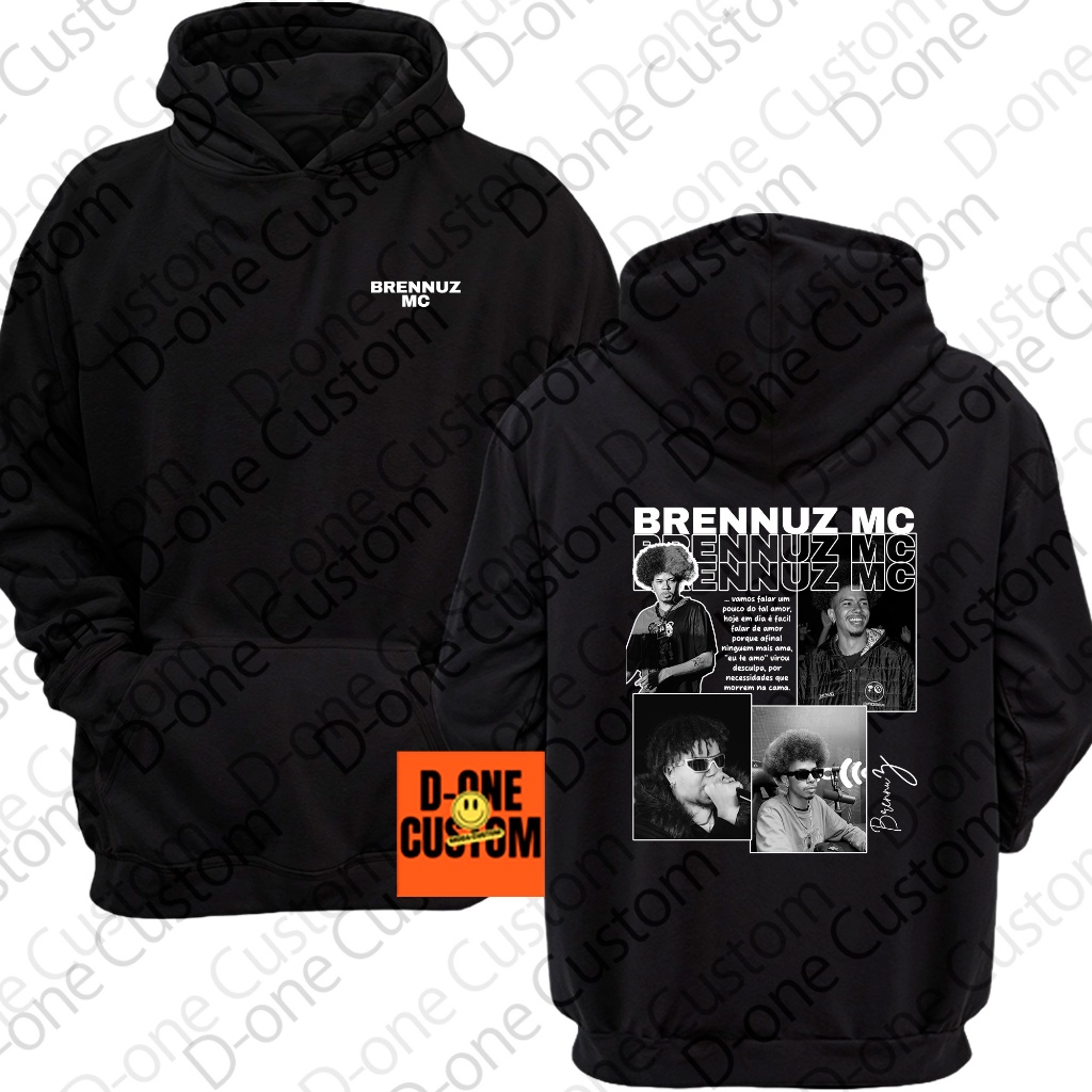 Blusa Moletom Estampado Brennuz Mc Rapper Batalha de Rima HipHop Homenagem Preto e Branco